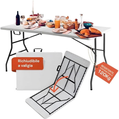 Cecaro Group Tavolo Pieghevole Estensibile 180 cm – Bianco | Portata 120 kg | Maniglia Integrata | Chiusura Sicura con Blocco di Sicurezza