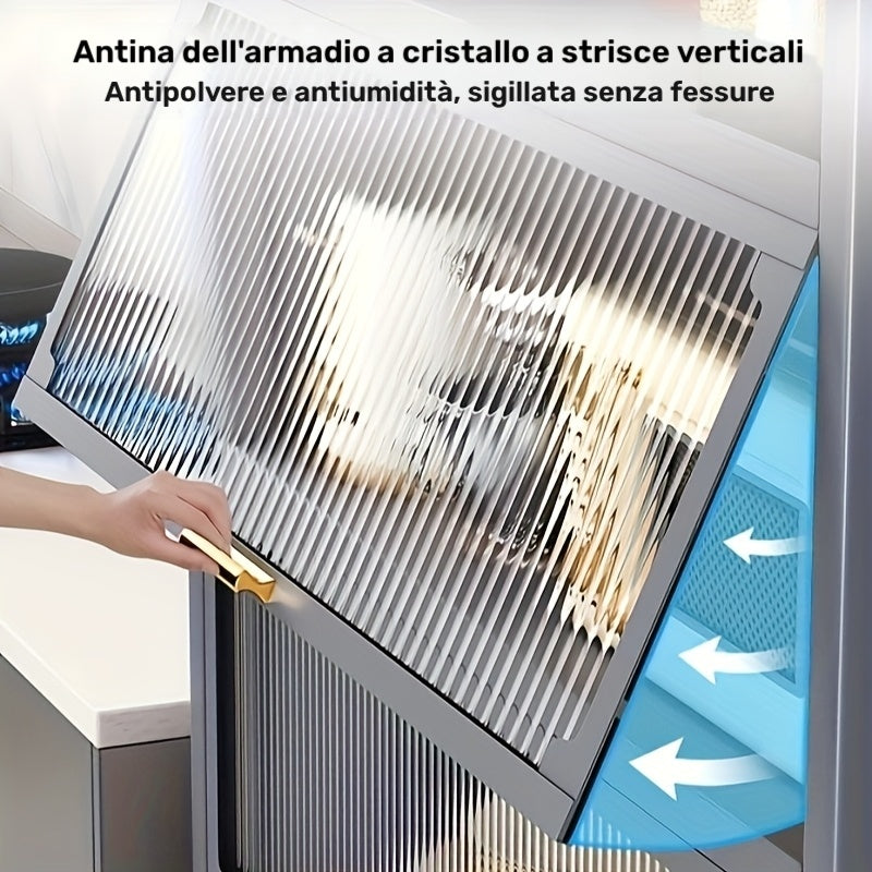 Armadietto da Cucina in Metallo a 5 Livelli con Ante Acriliche, Altezza 144.78 cm - Mobile Autoportante Grigio Scuro con Piedini Regolabili, Soluzione Versatile per Cucina, Sala da Pranzo e Organizzazione, Costruzione Robusta