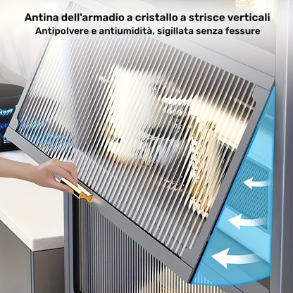 Armadietto da Cucina in Metallo a 5 Livelli con Ante Acriliche, Altezza 144.78 cm - Mobile Autoportante Grigio Scuro con Piedini Regolabili, Soluzione Versatile per Cucina, Sala da Pranzo e Organizzazione, Costruzione Robusta