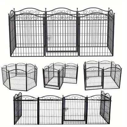 Pannello per cani in metallo per uso intensivo a 8 pannelli: Recinto per animali domestici, Recinto pieghevole per esercizio canino, con cancello, per cani di taglia piccola e media, Recinto per cuccioli, Recinto da gioco ed esercizio, per interni ed este