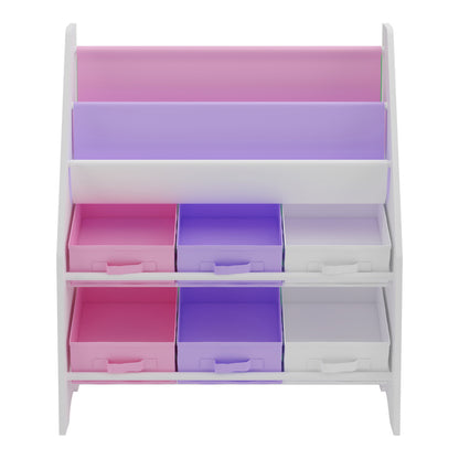 Scaffale per bambini 'Ponteceso' con 2 scomparti portaoggetti e 6 contenitori pieghevoli, 74 x 62 x 26,5 cm