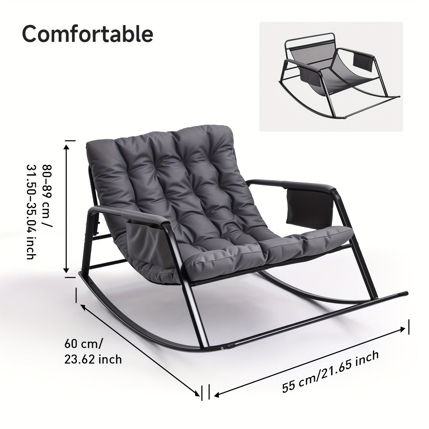 Poltrona a Dondolo Papasan, Comoda Poltrona Dondolante con Cuscino - Design Micro-Molla & Seduta in Memory Foam da 9,91 cm, 158,76 KG Base Industriale per Balcone, Angoli di Lettura, Conforto come una Nuvola, Chaise Esterni Inclinabile, Oversize Rocking C