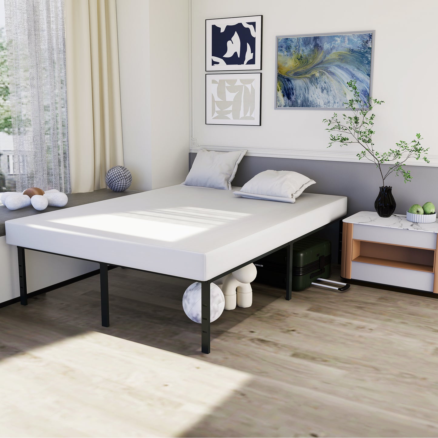 Struttura Letto in Metallo Disponibile in 90X200Cm (Singolo) 140X200Cm (Matrimoniale), Letto Resistente ed Elegante per Camera da Letto