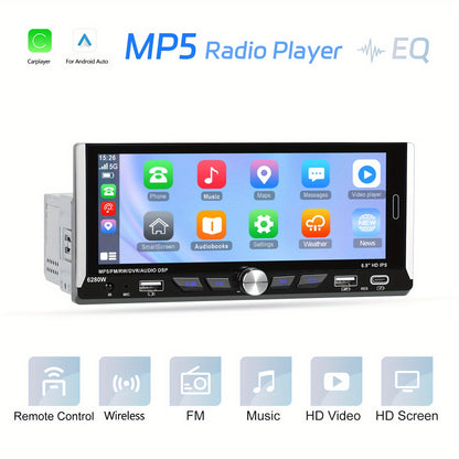 NHOPEEW 1 DIN 17.53cm Schermo HD Monitor IPS 2.5D Lettore MP5 Universale per Auto con Carplay Wireless & per Android auto Mirror Link Ricevitore Radio FM/ RDS Supporto TF/ USB Telecamera Posteriore (Opzionale)