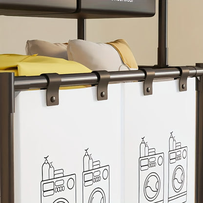 Cesto portabiancheria pieghevole a doppio strato con 4 sacche rimovibili, cestello multifunzionale salvaspazio, materiale resistente, design pieghevole, facile installazione, cesto per la biancheria, design nero moderno, adatto per camera da letto, bagno