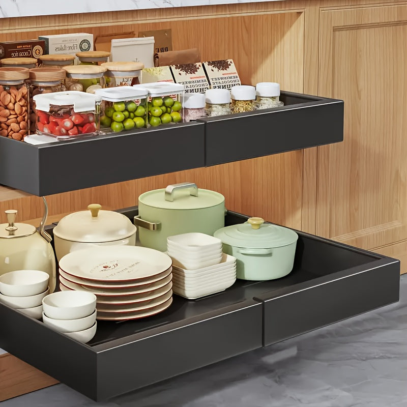 2 Pezzi Cassetti Estraibili Espandibili per Cucina, Set di 2 Scaffali Scorrevoli per Ripostiglio, Cestelli Estraibili per Lavello Senza Foratura, Ripiani Facilmente Accessibili, Adatti per Bagni e Lavanderie, Organizzatore per Cucina, Organizzatore per Ar