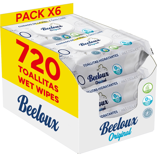 Beeloux Salviette Umide, Cura e Idratazione Profonda, Fibre Ultra-Morbide Ideali per Pelle Sensibile, Perfette per la Cura della Pelle, Profumo Delicato, 6 Confezioni da 120 Salviette, 720 Salviette