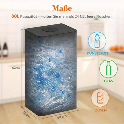Contenitore Pieghevole in Tela da 100L con Coperchio per Raccolta Bottiglie di Deposito - Grande Contenitore Rettangolare per Riciclaggio per Cucina, Casa, Ufficio - Bidoni Neri Resistenti per Vetro e Plastica Vuoti
