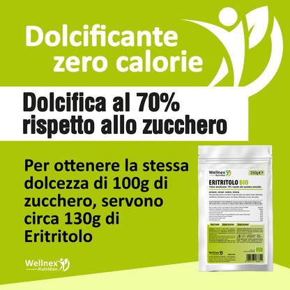 Eritritolo Biologico Puro - Eritritolo in polvere, Alternativa allo Zucchero | Dolcificante zero calorie | Wellnex Nutrition