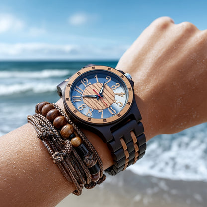 LeeEv Orologi da Uomo in Legno Leggero e Trasparente a Colori Mescolare, Incisi a Mano, Analogico al Quarzo, Orologio da Polso in Bambù, Regalo per Uomo