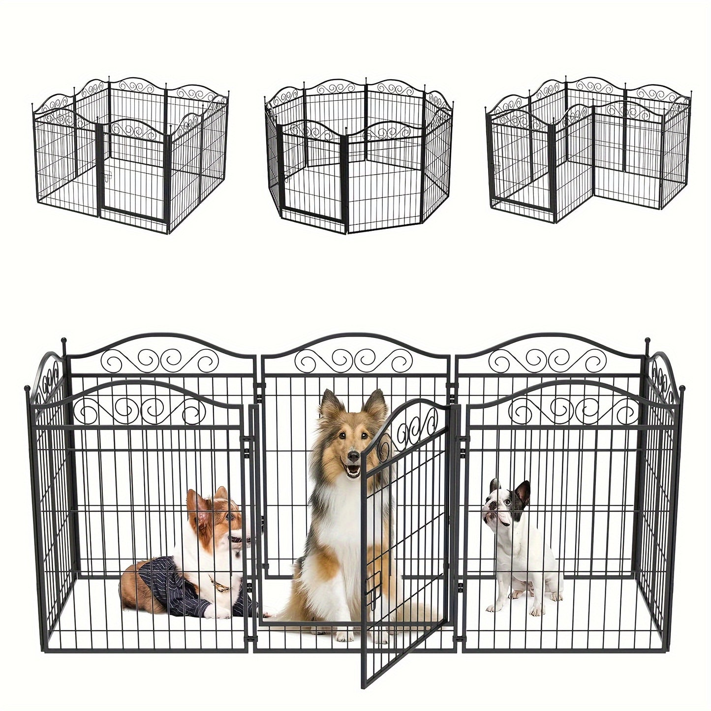 Pannello per cani in metallo per uso intensivo a 8 pannelli: Recinto per animali domestici, Recinto pieghevole per esercizio canino, con cancello, per cani di taglia piccola e media, Recinto per cuccioli, Recinto da gioco ed esercizio, per interni ed este
