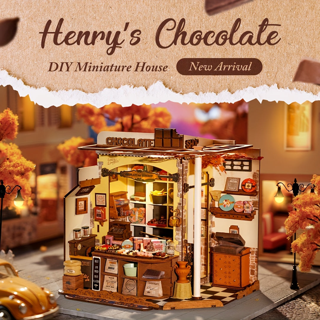 Rolife Set Casa in Miniatura Puzzle 3D in Legno Casa delle Bambole Angolo Libreria Kit Artigianale Regalo per & Adolescenti 14+ (Negozio di Cioccolatini di Henry)