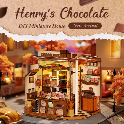 Rolife Set Casa in Miniatura Puzzle 3D in Legno Casa delle Bambole Angolo Libreria Kit Artigianale Regalo per & Adolescenti 14+ (Negozio di Cioccolatini di Henry)