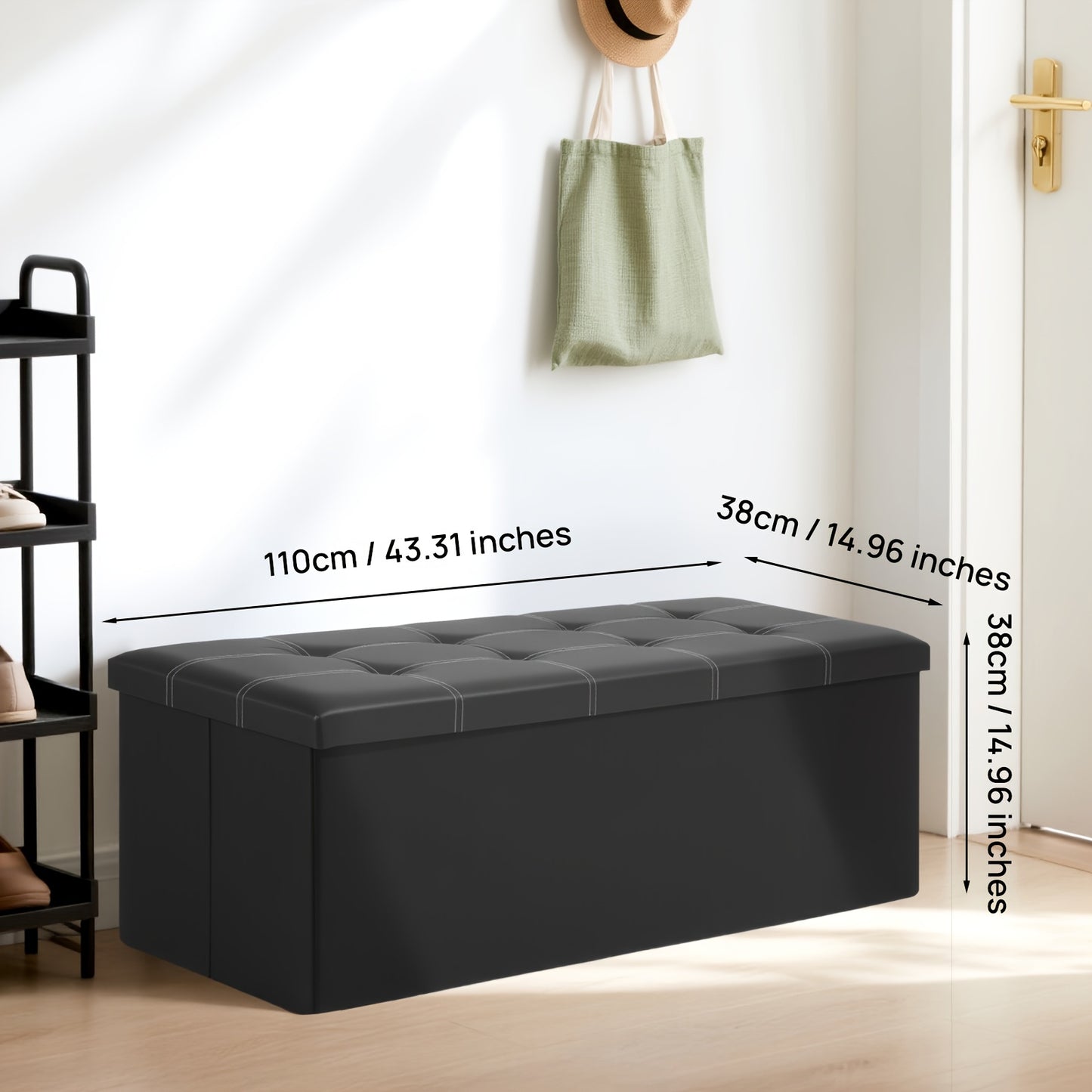 Panchetto Pieghevole in Pelle con Doppia Cucitura, Materiale in Pelle Facile da Riporre, Elevata Capacità di Carico Ideale per Sedersi, Panchetto per Divano o Cambio Scarpe, Panchetto con Contenitore, Panchetto Lungo, Scatola-Panchetto