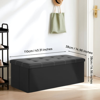 Panchetto Pieghevole in Pelle con Doppia Cucitura, Materiale in Pelle Facile da Riporre, Elevata Capacità di Carico Ideale per Sedersi, Panchetto per Divano o Cambio Scarpe, Panchetto con Contenitore, Panchetto Lungo, Scatola-Panchetto