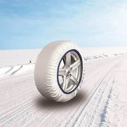 Calze da Neve Omologate Italia, Catene Da Neve Tessili Universale, Misure Disponibile XS,S,M,L,XL,XXL, Colore In Rosso, Bianco, Nero, Prodotto In EUROPA