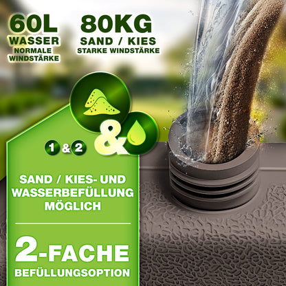Tillvex® Supporti per Ombrelloni da Sole 60 Litri / 80 Kg - 4 Parti per Ombrellone con Semaforo Incluse Connettori in Metallo | Peso Ombrellone Riempibile con Acqua o Sabbia | Supporto per Ombrellone Resistente alle Intemperie per Balcone Esterno, Terrazz