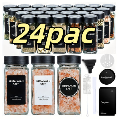 Set di 12/24/36 barattoli quadrati in vetro per spezie con etichette, contenitori ermetici da 4oz, coperchi agitatori a vibrazione e tappi di plastica sigillati, imbuto pieghevole incluso, barattoli decorativi MDecorative