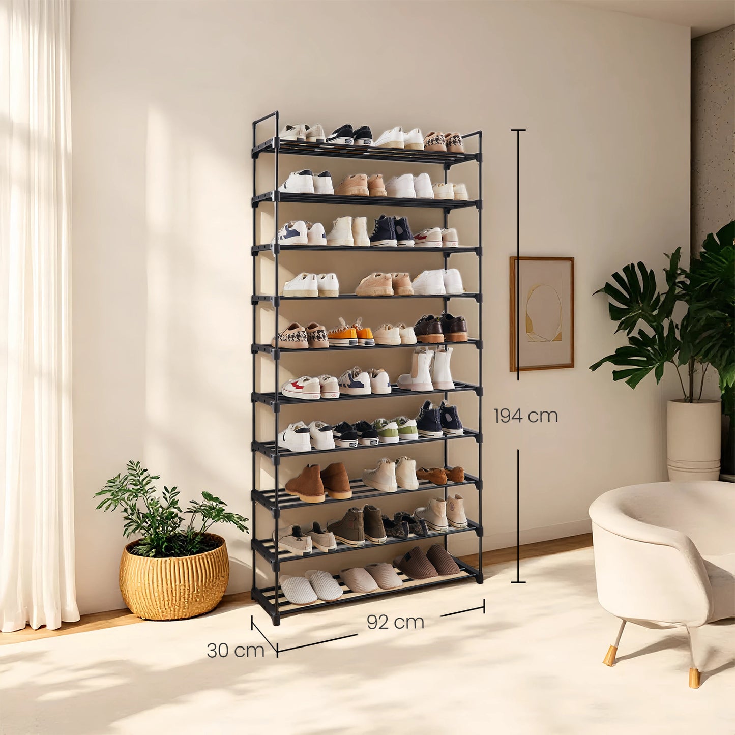 Scarpiera a 10 Ripiani, Armadio Aperto per Scarpe, Scaffale per Scarpe Autoportante, Alto e Stretto, Portascarpe, Conservazione Scarpe, in Metallo, Salvaspazio, Facile da Montare, Portatile, per Casa in Affitto, Ingresso, Corridoio, Camera da Letto, Uffic