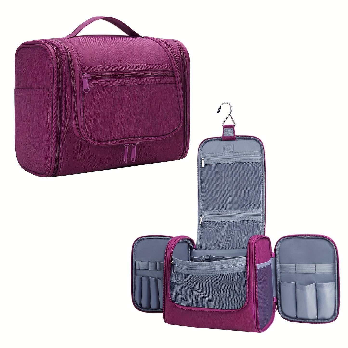 Grande Borsa da Toilette Multitasca con Gancio, Organizzatore di Trucco Elegante per Donne e Uomini, Chiusura con Cerniera Resistente, Design con Maniglia Superiore, Borsa da Viaggio per Toilette, Regalo di Natale