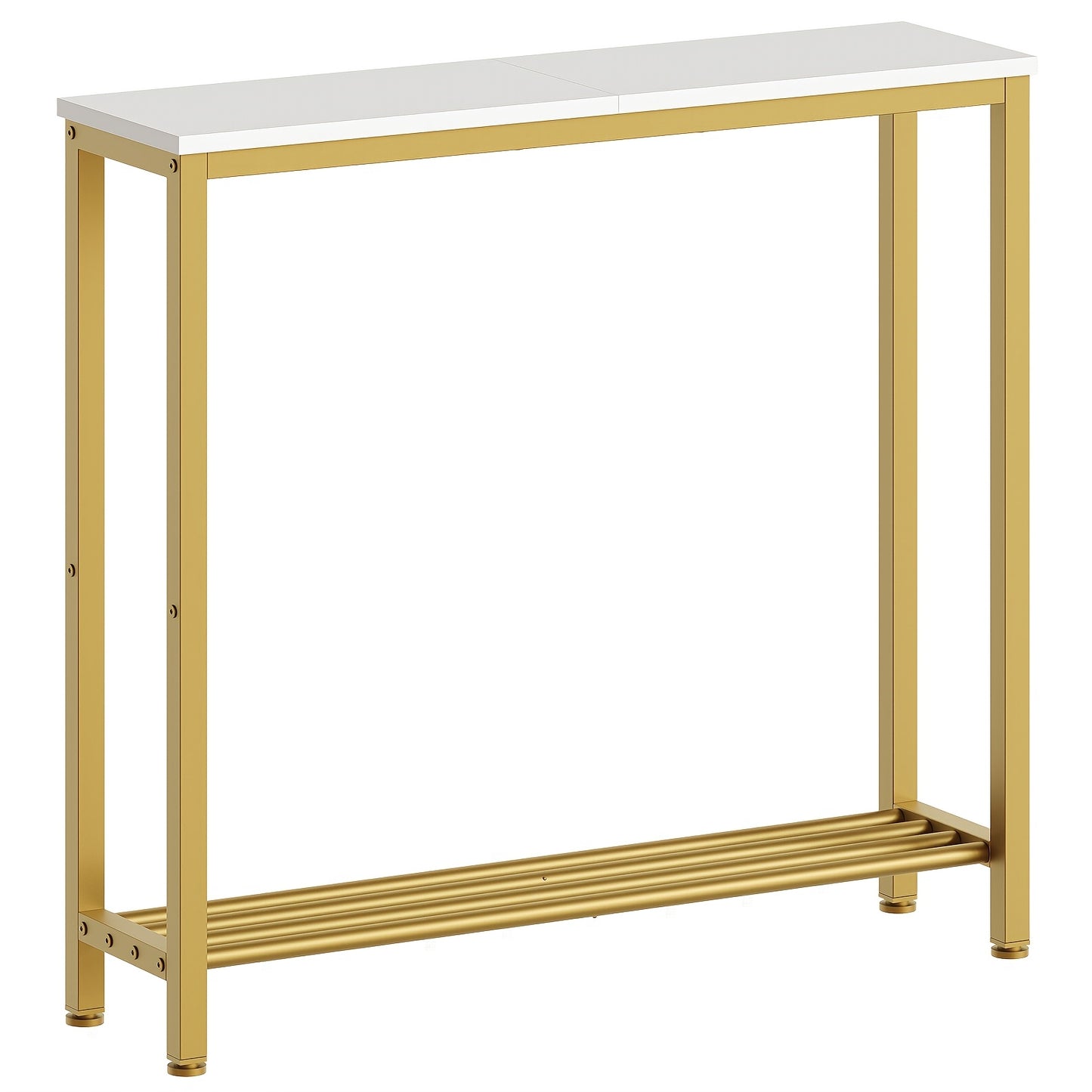 Tavolino d'Ingresso, Consolle Stretta, Tavolino a Doppio Strato, Ideale per Corridoi e Ingressi, Design Compatto in Nero e Marrone con Struttura in Metallo, Perfetto per Soggiorni e Passaggi