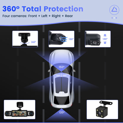 Kit Telecamera da cruscotto PODOFO 360° panoramica con obiettivo a 4 canale 1080P HD Ultimate, copertura completa 1080P anteriore-posteriore-sinistra-destra, registrazione in loop, compensazione 'esposizione, funzione visione notturna, ausilio retromarcia