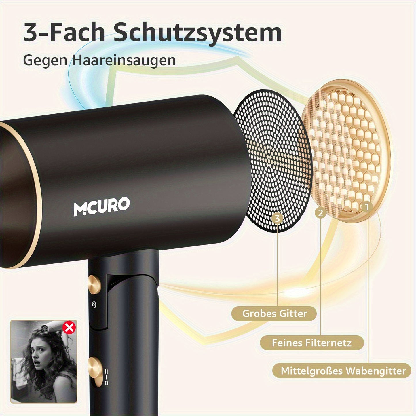 Asciugacapelli da Viaggio Pieghevole con Tecnologia a Ioni Negativi e Controllo della Temperatura - 3 Velocità/Impostazioni di Calore, Pulsante Aria Fredda, Ugello Concentratore, Motore Brushless, Styler per Capelli a Asciugatura Rapida, Tensione (Compati
