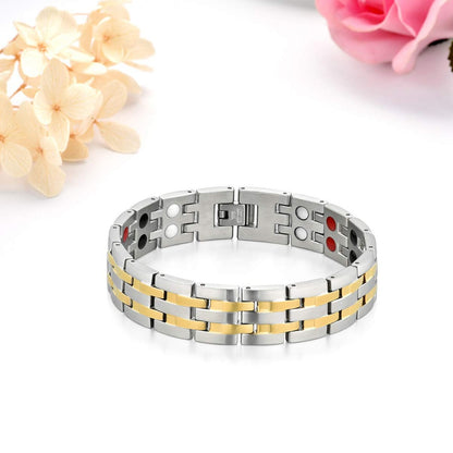 Bracciale Magnetico Uomo JewelryWe con Calamite - Fascia Regolabile in Acciaio Inossidabile (4 Colori: Nero, Bianco, Grigio, Oro) & Ideale per Tutto l'Anno a Parti di Eventi e Motociclette