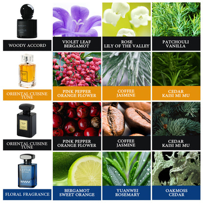 Set di Quattro Flaconi di Profumo da Uomo, Note Legnose Calde e Note di Frutta Fresca, Fragranza a Lunga Durata, Colonia da Uomo, Che Mostra Charm, Creando un'Atmosfera Misteriosa, Adatto per Appuntamenti, La Prima Scelta per un Regalo di Festa per Uomini