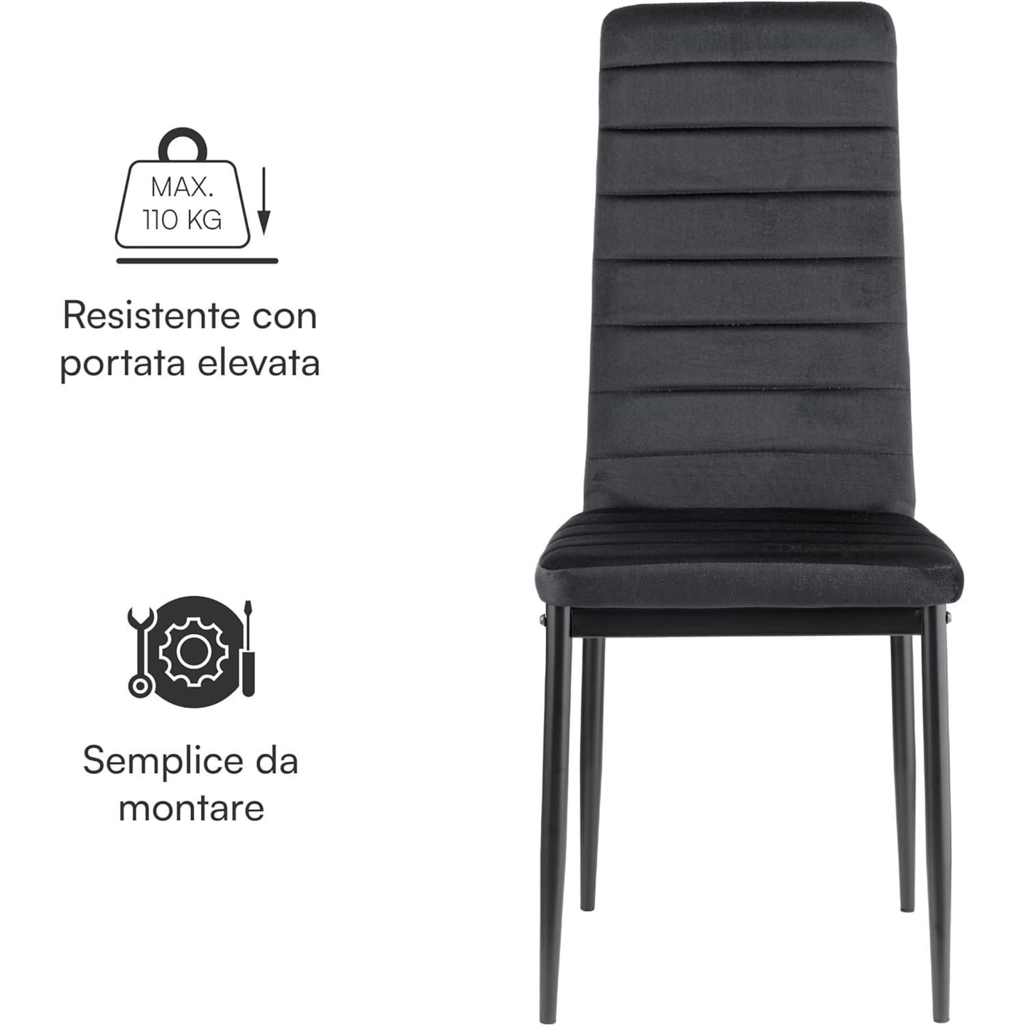 Baroni Home Set di 4 Sedie da Pranzo con Schienale Alto e Seduta Ergonomica con Cuciture Decorative, Sedie Eleganti Imbottite in Ecopelle o velluto con Struttura in Acciaio, 40X48X96 cm