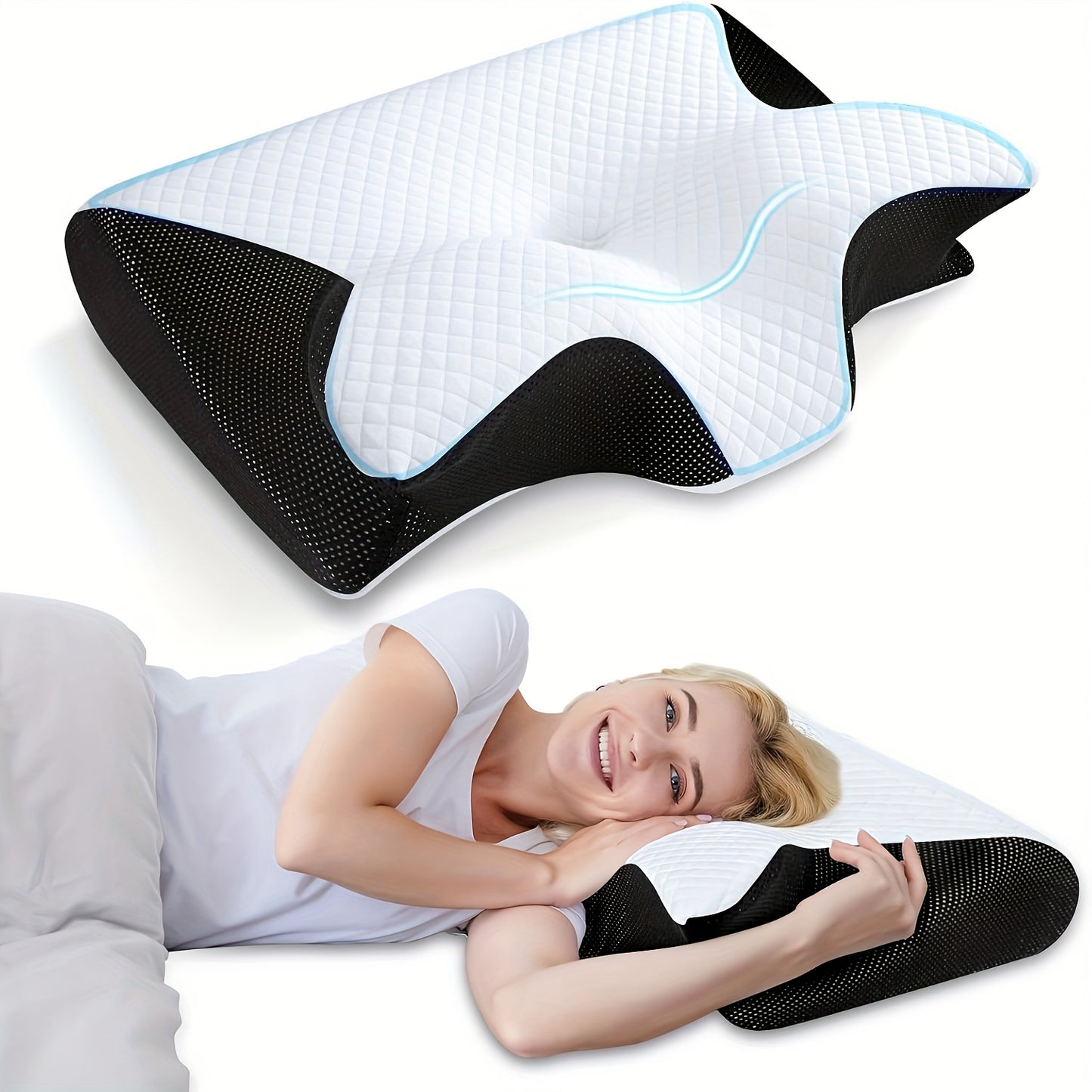 Cuscino Memory Foam Comfort per la Colonna Vertebrale, Ideale per Chi Dorme sul Fianco, sulla Schiena e a Pancia in Giù - Design Sagomato, Supporto Morbido e Robusto, Nero, Rilassamento Spalle, Solido, Regalo Perfetto per Natale e Capodanno