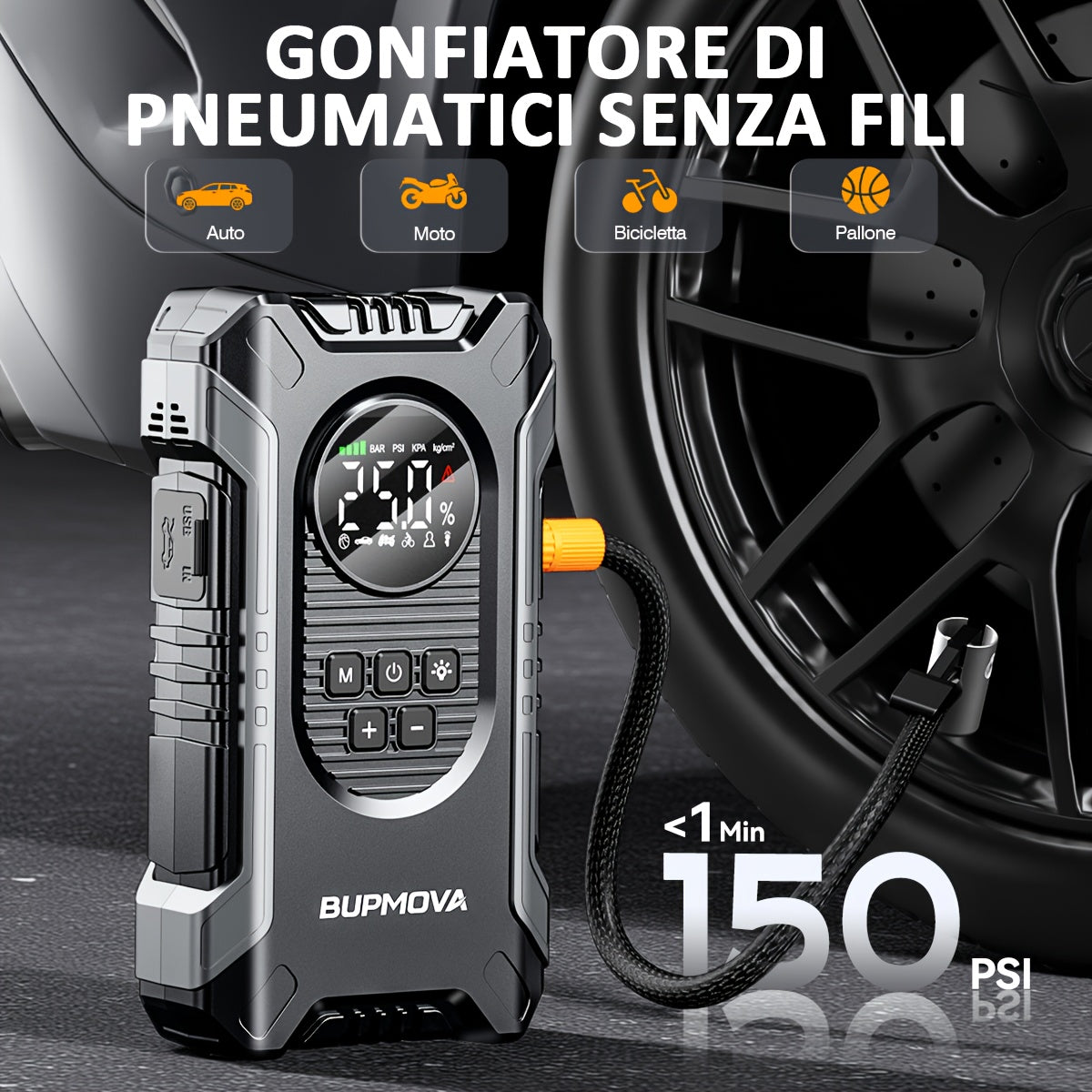 Avviatore di Emergenza per Auto con Compressore Aria e Gonfiatore Pneumatici, Booster Batteria 9500A con Power Bank e Torce LED, Box Avviatore Auto 12V per Tutti i Veicoli a Benzina o Diesel da 10.0L con Custodia Portatile, Cavi Smart con 10 Funzioni di P