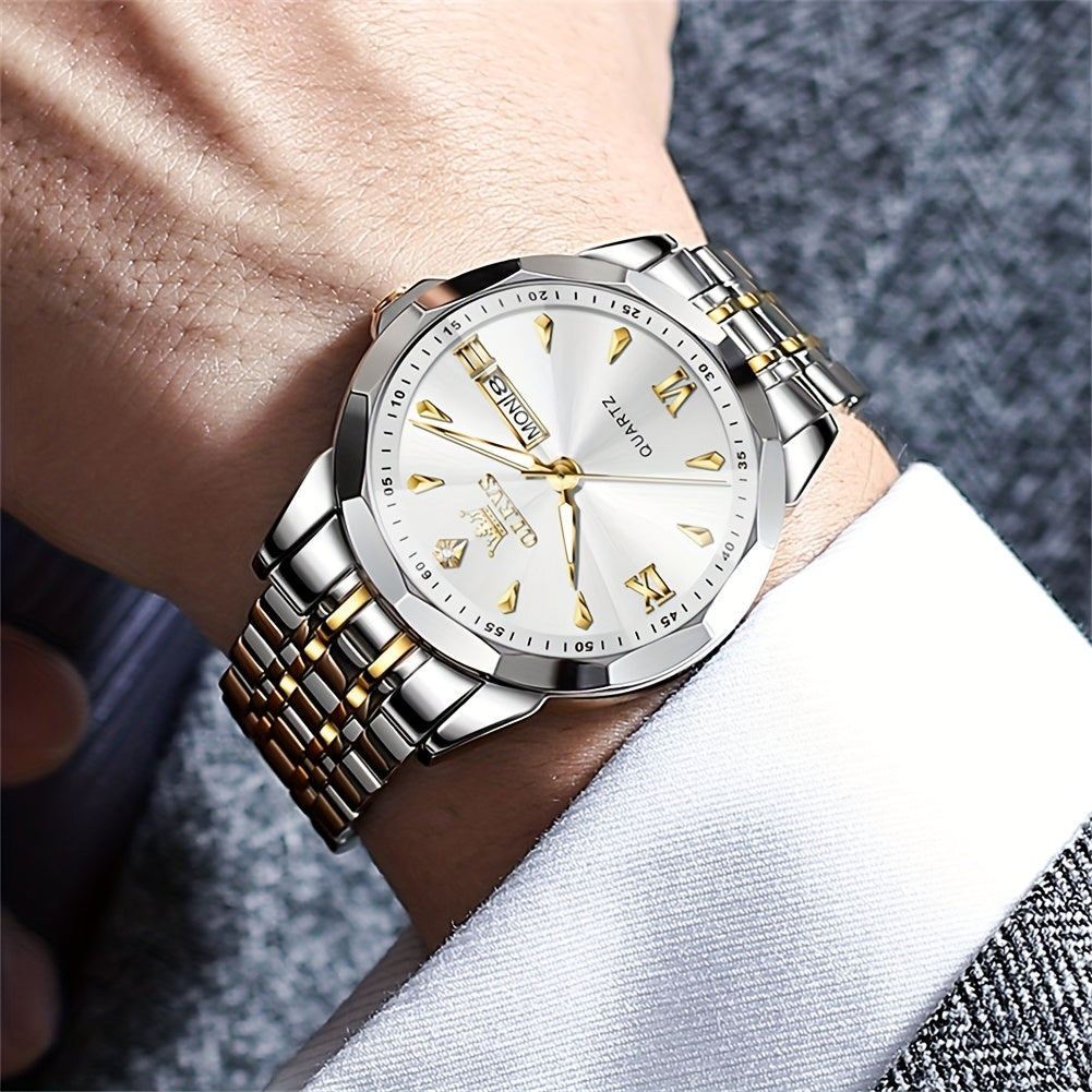 OLEVS Orologio da Uomo Classico Analogico Quarzo Cronografo Business Elegante Orologi con Strass di Lusso in Acciaio Inossidabile con Fase Lunare e Calendario Orologi da Uomo Relojes De Hombre Quadrante Blu/Nero/Bianco/Grigio