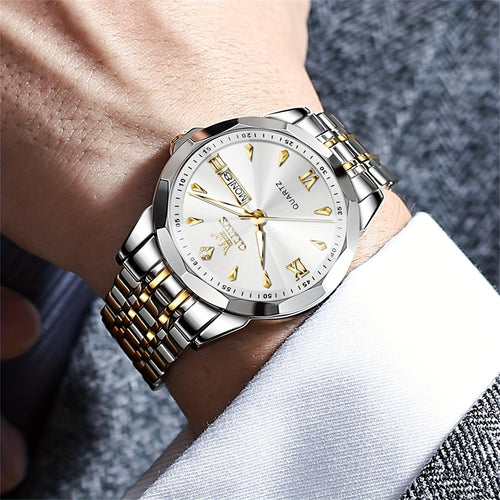 OLEVS Orologio da Uomo Classico Analogico Quarzo Cronografo Business Elegante Orologi con Strass di Lusso in Acciaio Inossidabile con Fase Lunare e Calendario Orologi da Uomo Relojes De Hombre Quadrante Blu/Nero/Bianco/Grigio