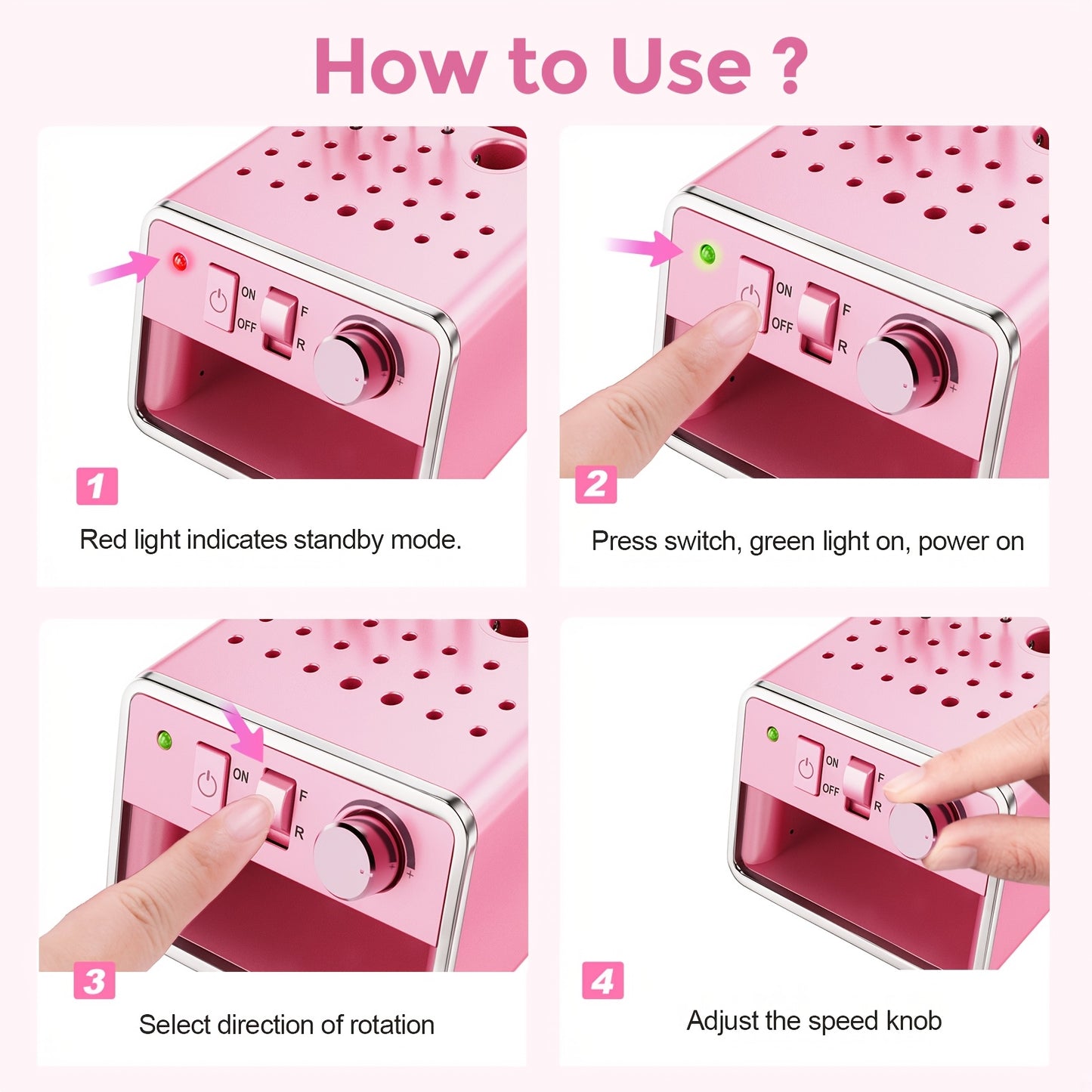 Kit Portatile per Trapano Unghie Elettrico 20.000 RPM con Multiple Frese e Strisce Leviganti, Per la Rimozione di Acrilici Gel Polishing Nail Salon Casa, Rosa