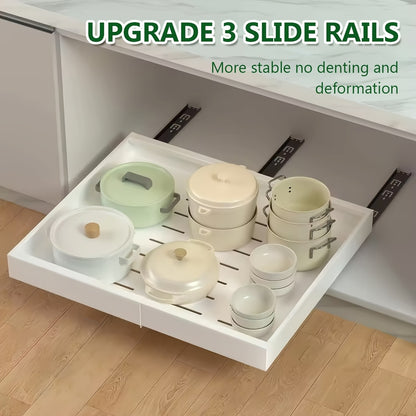 Organizzatore per pensili estraibile espandibile per carichi pesanti, con 3 guide silenziose, larghezza regolabile (30,99 cm-51,99 cm), adatto per pensili da cucina, ripiani estraibili per pensili