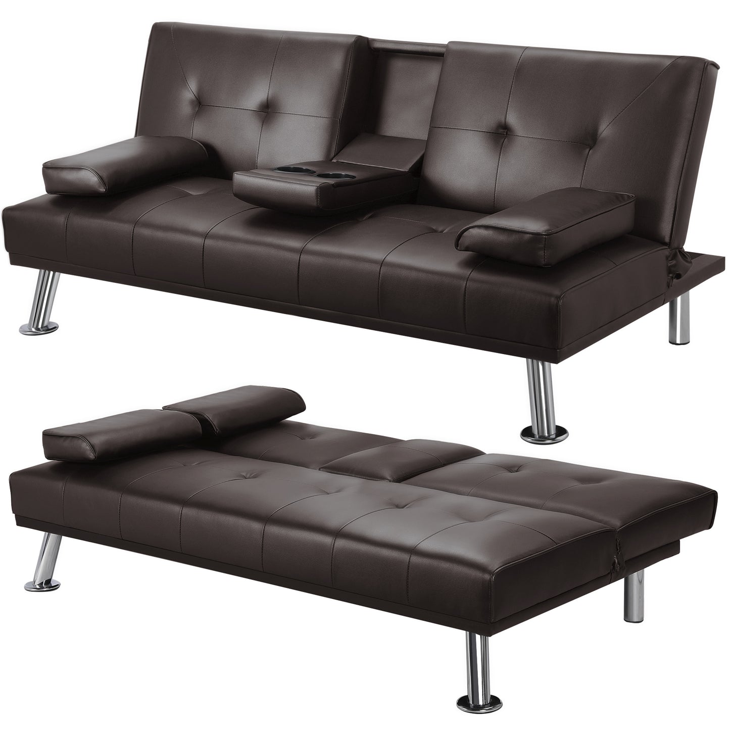 Costoffs Divano Letto a 3 Posti Divano Trasformabile con 2 Braccioli Staccabili Mobile Imbottito con Supporto Centrale Porta Bicchieri Divanetto Reclinabile da Salotto