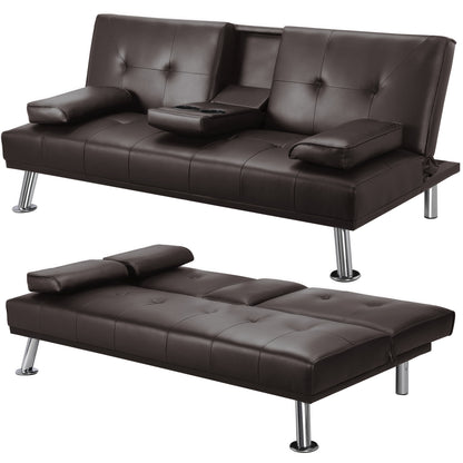 Costoffs Divano Letto a 3 Posti Divano Trasformabile con 2 Braccioli Staccabili Mobile Imbottito con Supporto Centrale Porta Bicchieri Divanetto Reclinabile da Salotto
