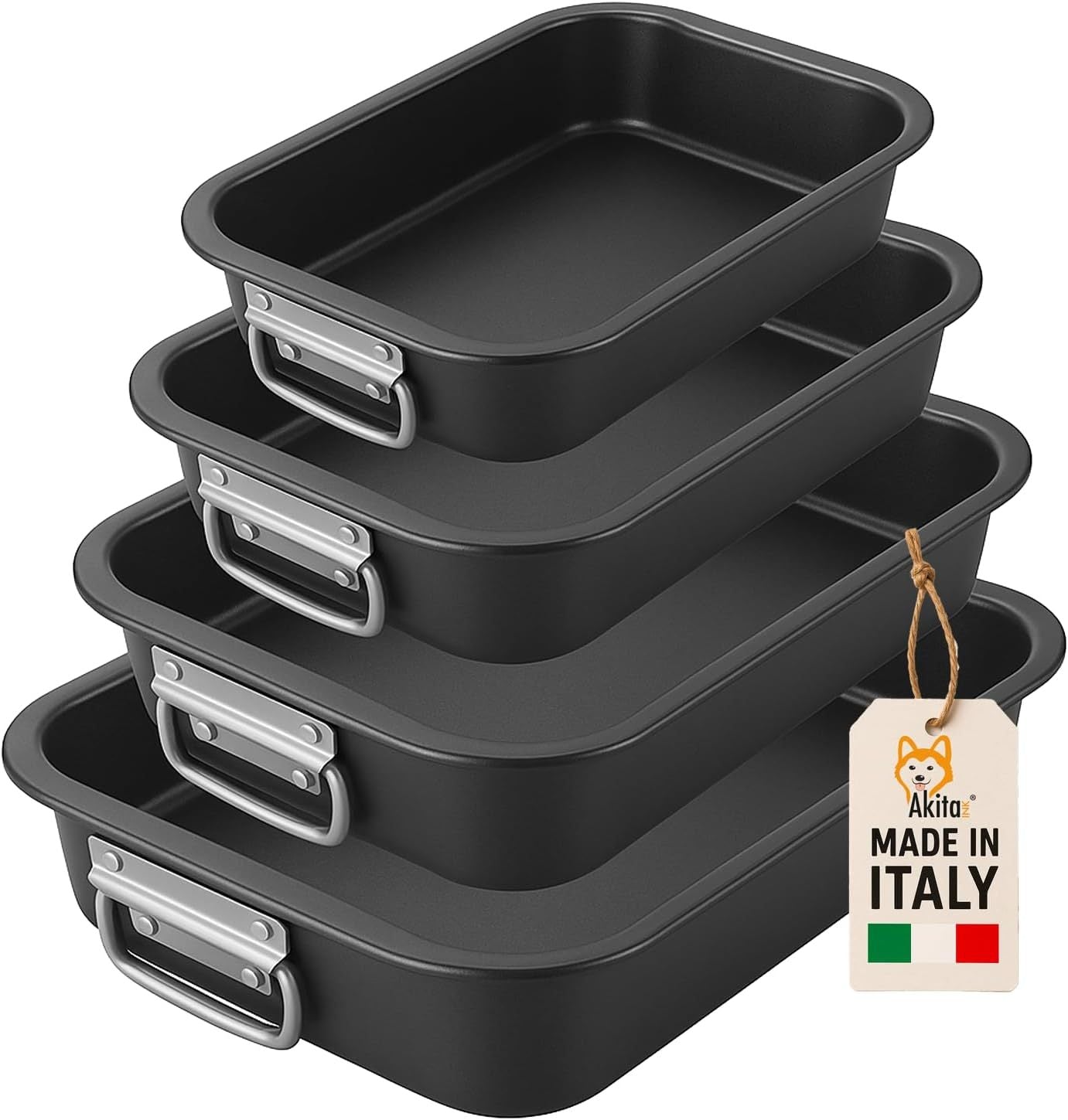 AKITAInk Set 4 Teglie Antiaderenti 20-25-30-35 cm | Alluminio, Cottura Uniforme, Bordo Alto, Lavabili in Lavastoviglie, Senza Grassi per Pizze e Torte Made in Italy