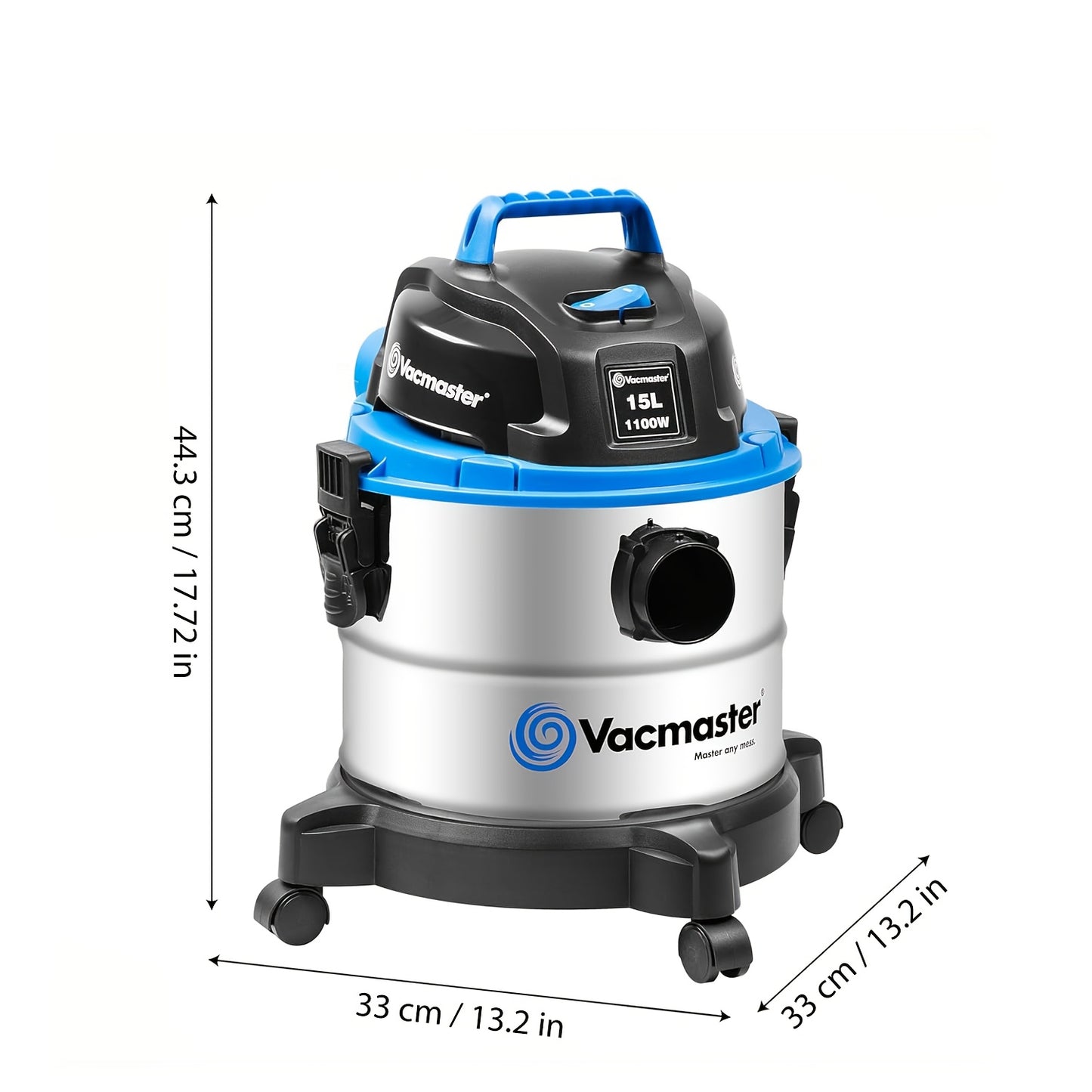 Aspirapolvere industriale per liquidi e solidi, funzione di soffiaggio, aspirazione senza sacco per pavimenti asciutti e bagnati, acciaio inossidabile, 1100W 18L