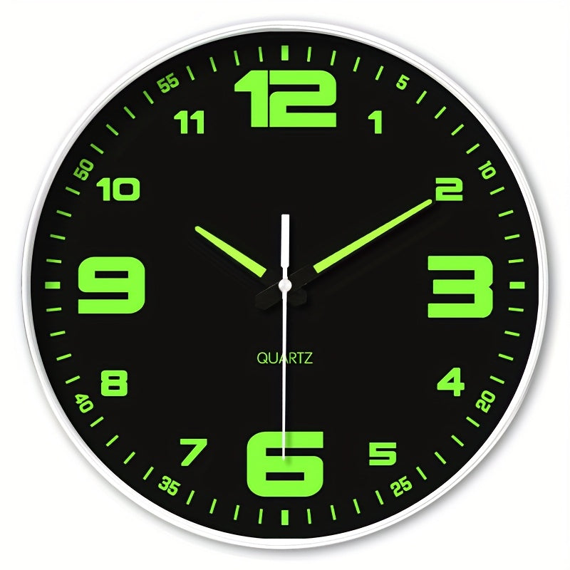 Orologio da parete silenzioso a 12 pollici con numeri che si illuminano al buio, numeri e lancette luminose che assorbono l'energia, 20,32-40,64 cm, in plastica senza ticchettio, a batteria, per soggiorno, camera da letto, ufficio, decorazioni da parete,
