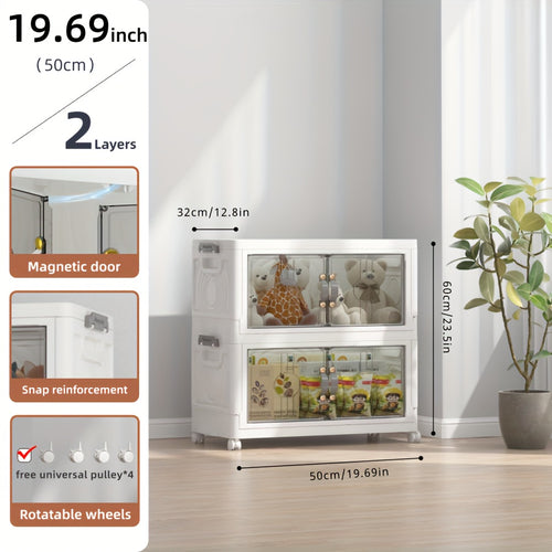 48QT Contenitori Impilabili con Coperchio, Organizzatori per Armadio e Contenitori con Ruote Bloccabili, Scatole Pieghevoli in Plastica per Organizzazione di Armadi, Ufficio, Camera da Letto, Confezione da 2/3/4/5 Cubi