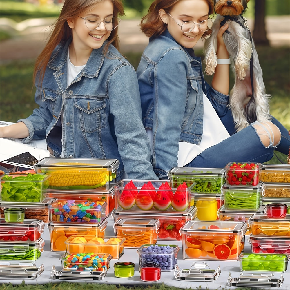 60 Pezzi Set di Contenitori per Alimenti con Coperchi - Scatole di Plastica Ermetiche e Antigoccia (30 Coperchi + 30 Contenitori) - Set per Conservazione in Cucina - Ideale per Picnic, Uscite e Feste - Sicuro per Microonde e Lavastoviglie - Etichette e Pe