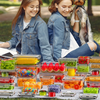 60 Pezzi Set di Contenitori per Alimenti con Coperchi - Scatole di Plastica Ermetiche e Antigoccia (30 Coperchi + 30 Contenitori) - Set per Conservazione in Cucina - Ideale per Picnic, Uscite e Feste - Sicuro per Microonde e Lavastoviglie - Etichette e Pe