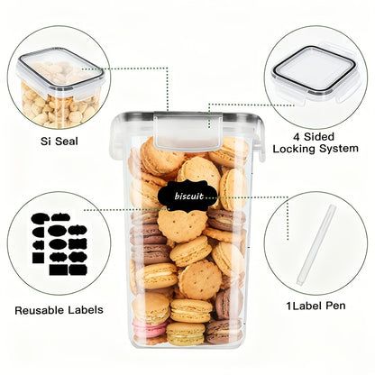 Contenitori per alimenti sigillati 48/20 pezzi, organizer e contenitori multiuso per la cucina, barattoli per alimenti in plastica sana per cereali, farina, zucchero, pasta, inclusi etichette e marcature (24 coperchi e 24 barattoli)