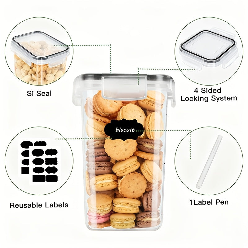 Contenitori per alimenti sigillati 48/20 pezzi, organizer e contenitori multiuso per la cucina, barattoli per alimenti in plastica sana per cereali, farina, zucchero, pasta, inclusi etichette e marcature (24 coperchi e 24 barattoli)