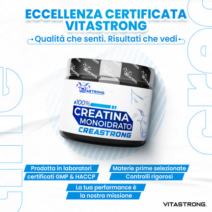 Creatina Monoidrata 3000 mg CreaStrong, Creatina in Polvere Senza Additivi, Creatina Vitastrong 250 g Solubile