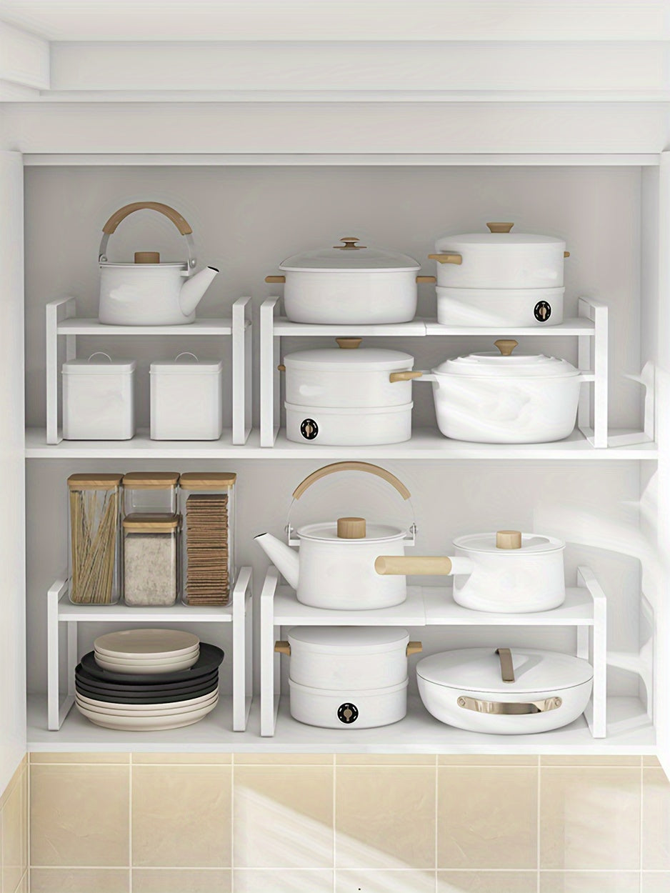 Organizzatore di Scaffali da Cucina in Metallo Regolabile ed Espandibile, Porta Spezie per Banconi e Armadietti, Ideale per Dispensa, Bagno - Scaffali Multiuso a Staffa Sopra, Organizzatori e Contenitori da Cucina, Mensole di Utilità