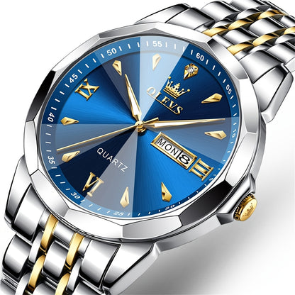 OLEVS Orologio da Uomo Classico Analogico Quarzo Cronografo Business Elegante Orologi con Strass di Lusso in Acciaio Inossidabile con Fase Lunare e Calendario Orologi da Uomo Relojes De Hombre Quadrante Blu/Nero/Bianco/Grigio