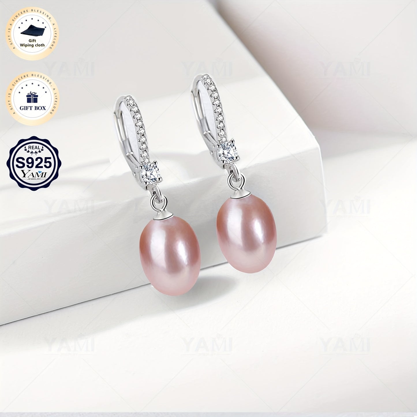 Set Scatola Regalo YAMI, Orecchini a Clip con Perle d'Acqua per Donna, Orecchini con Perle d'Acqua , Bianco/Viola/Nero Orecchini Ipoallergenici in Argento Sterling 925, Adatti come Gioielli Regalo per Donna per Ogni Occasione, Regali di Compleanno, Regali